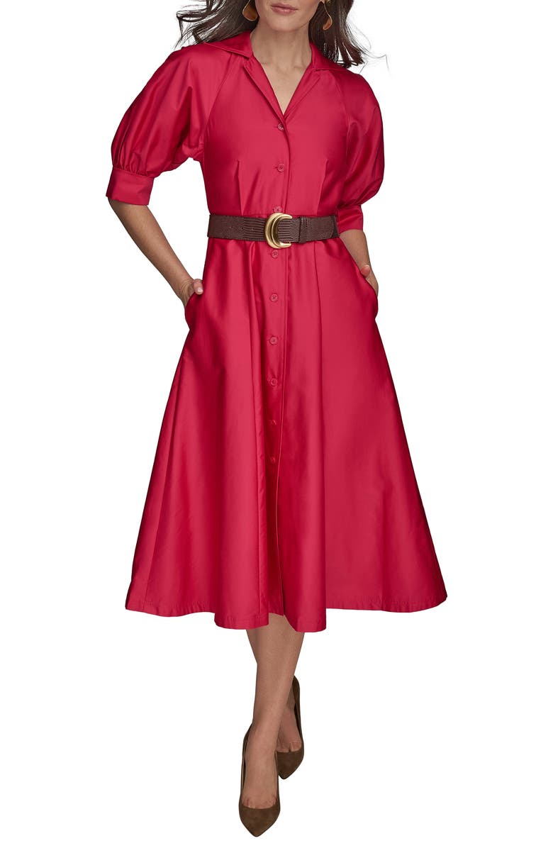 Donna Karan New York Cotton Sateen Midi Shirtdress, Main, color, Audacious