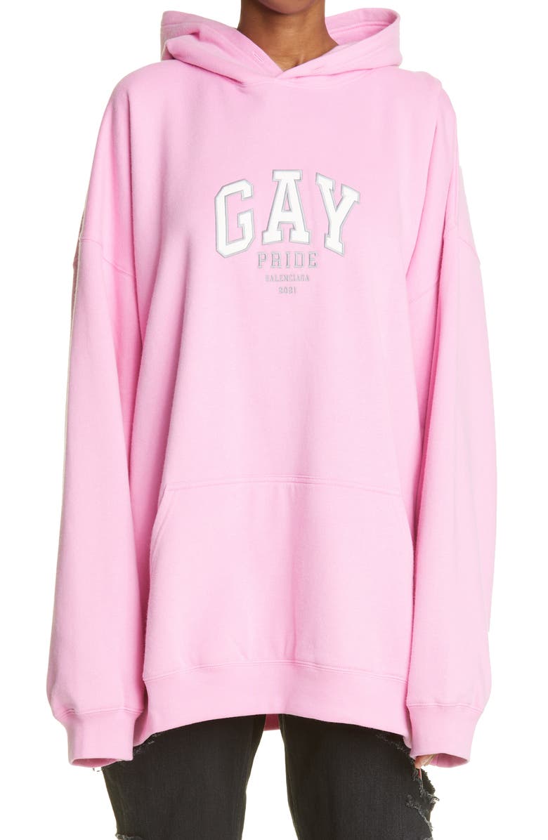 Balenciaga Gay Pride Embroidered Oversize Cotton Hoodie, Main, color, 