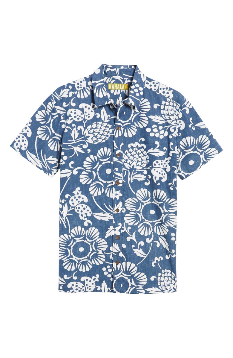 Kahala Duke's Pareo Trim Fit Sport Shirt, Alternate, color, Navy