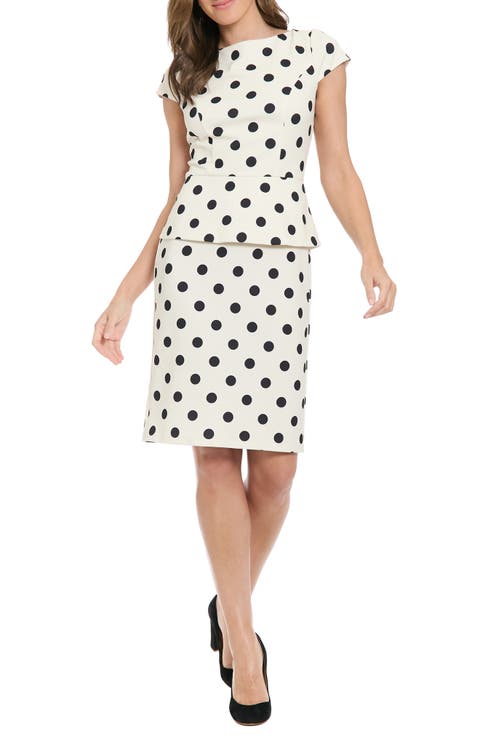 Polka Dot Cap Sleeve Peplum Sheath Dress (Petite)