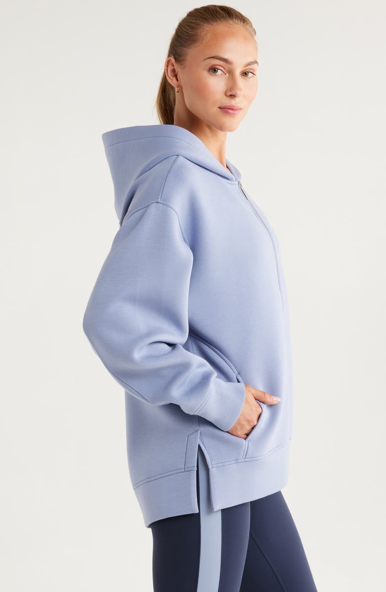 Zella Relaxed Fit High-Low Zip Hoodie, Alternate, color, Blue Tempest