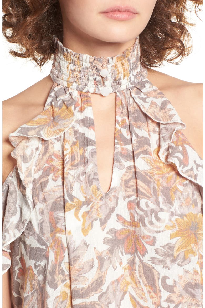 Smock Neck Cold Shoulder Blouse, Alternate, color, IVORY EGRET BLISS FLORAL