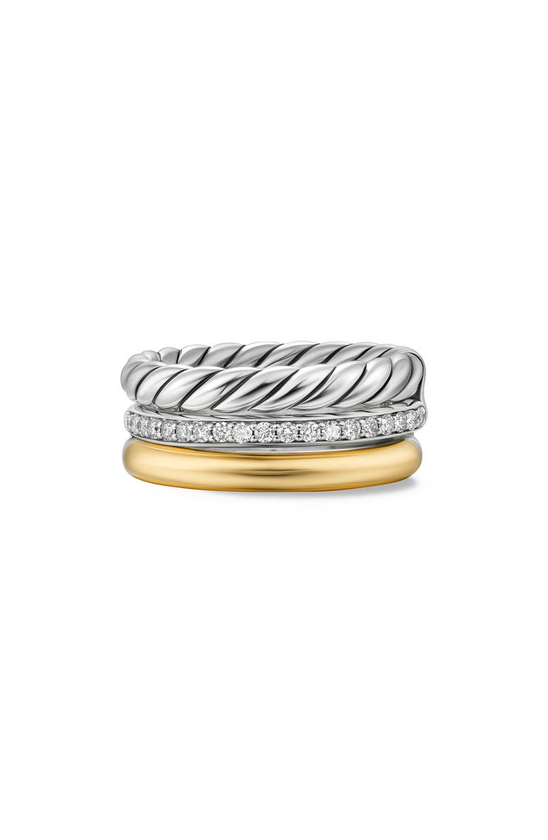 David Yurman DY Mercer<sup>®</sup> Three Row Ring in Sterling Silver with 18K Yellow Gold & Diamonds, 8.9mm, Alternate, color, Diamond/ Silver/ Gold