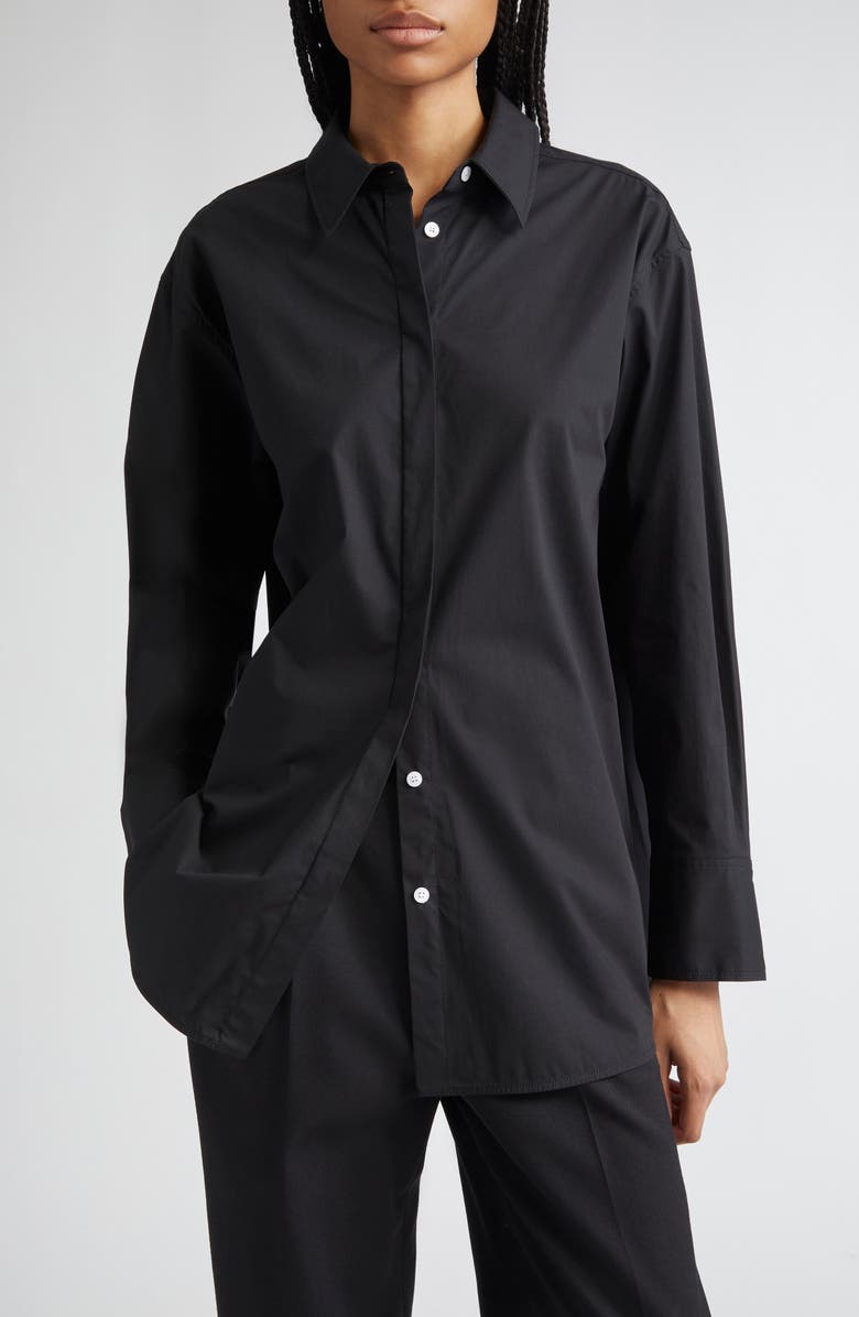 Proenza Schouler Addy Cotton Stretch Poplin Button-Up Shirt, Main, color, Black