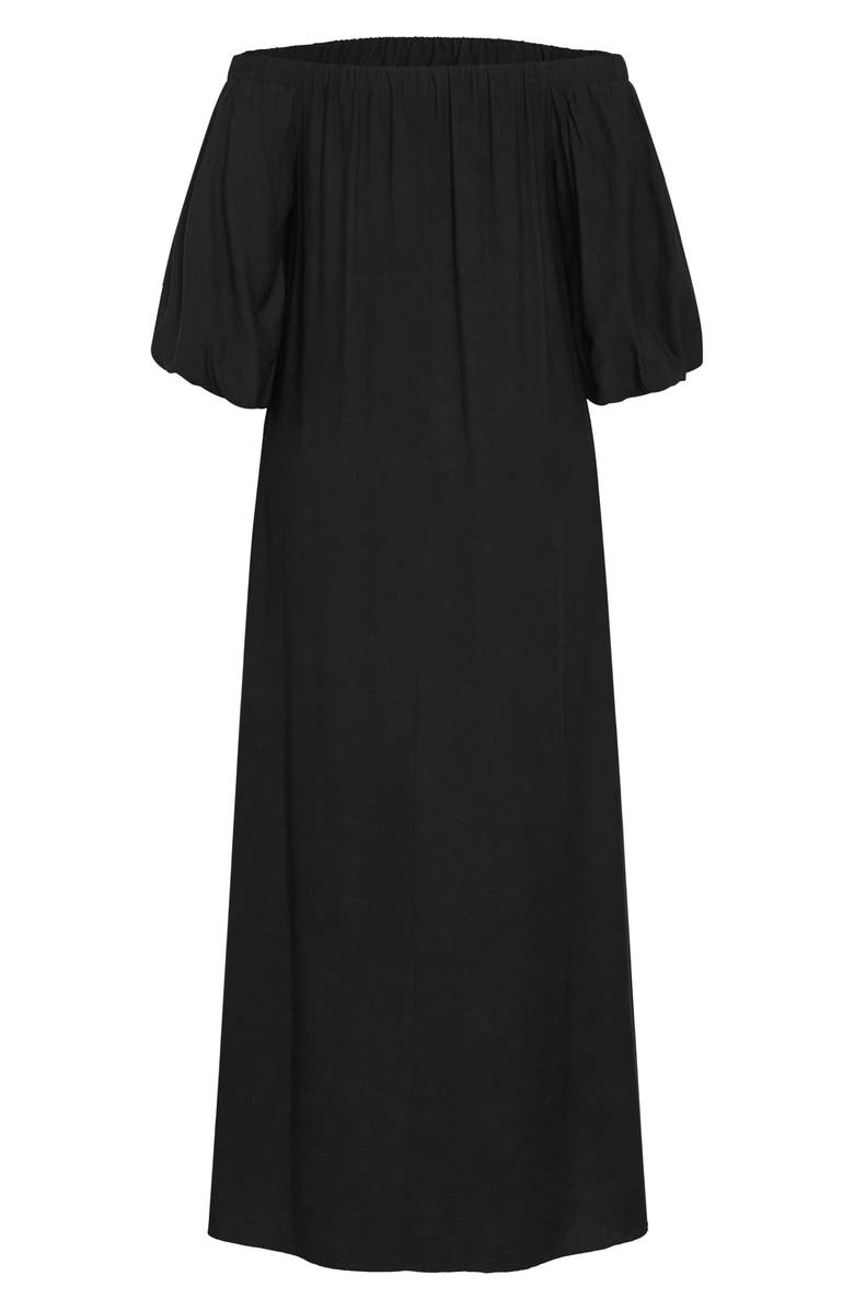 City Chic Layla Off the Shoulder Puff Sleeve Maxi Dress, Alternate, color, Black