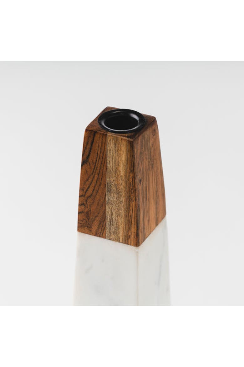 Tapered White Marble & Acacia Sculptural Candleholder, Alternate, color, White - Large