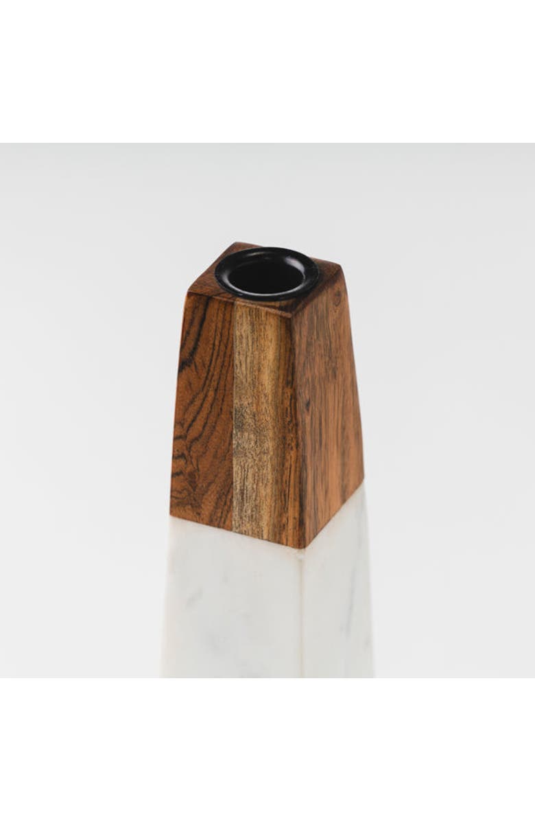 Mela Artisans Tapered White Marble & Acacia Sculptural Candleholder, Alternate, color, White - Large