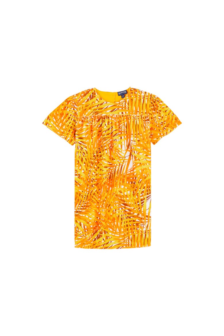 Kids' Palm Leaves Printed Terry Dress, Alternate, color, MANGUE