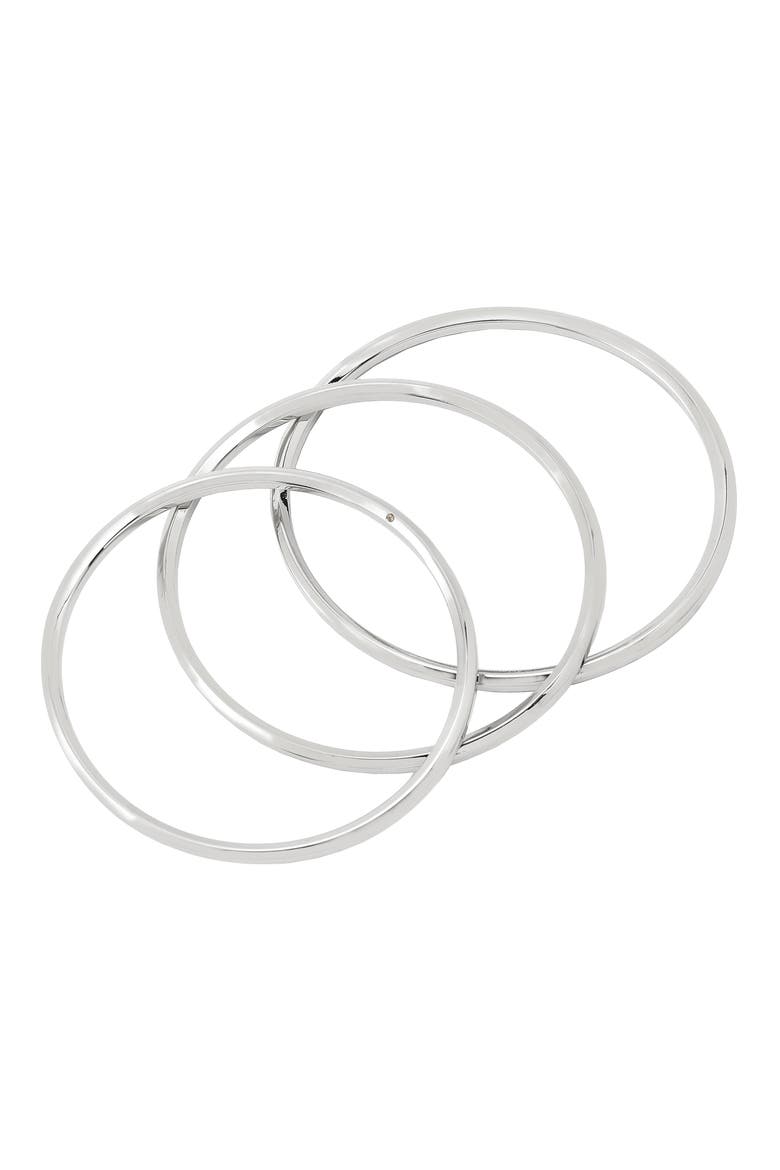 Set of 3 Bangle Bracelets, Alternate, color, RHODIUM