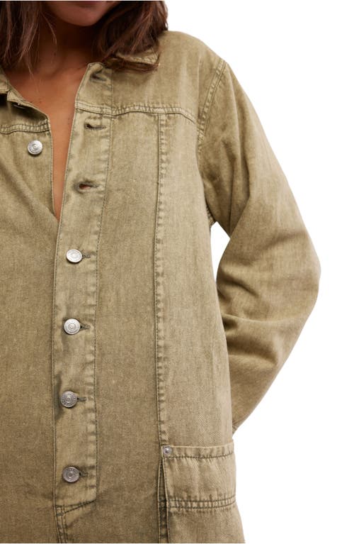 Shop Free People Margarita Long Sleeve Denim Jumpsuit In Calliste Green