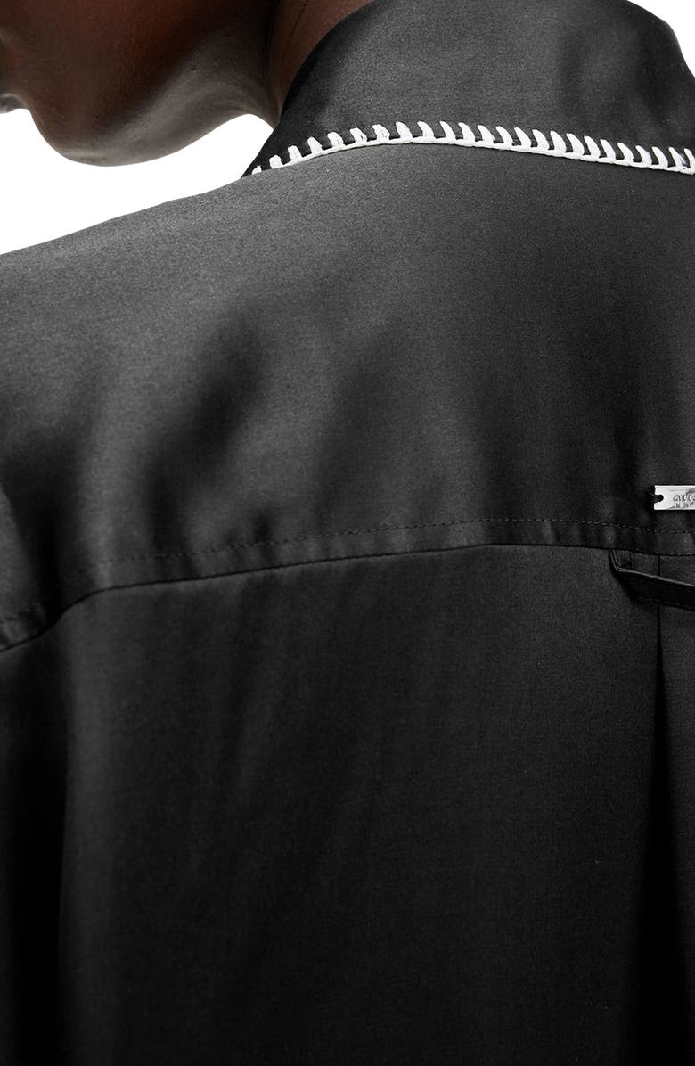 AllSaints Charli Whipstitch Oversize Satin Button-Up Shirt, Alternate, color, Black