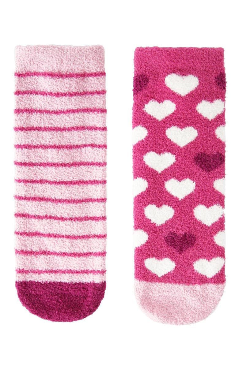 MeMoi 2 Pair Pack Fuzzy Heart Non-Skid Socks, Alternate, color,