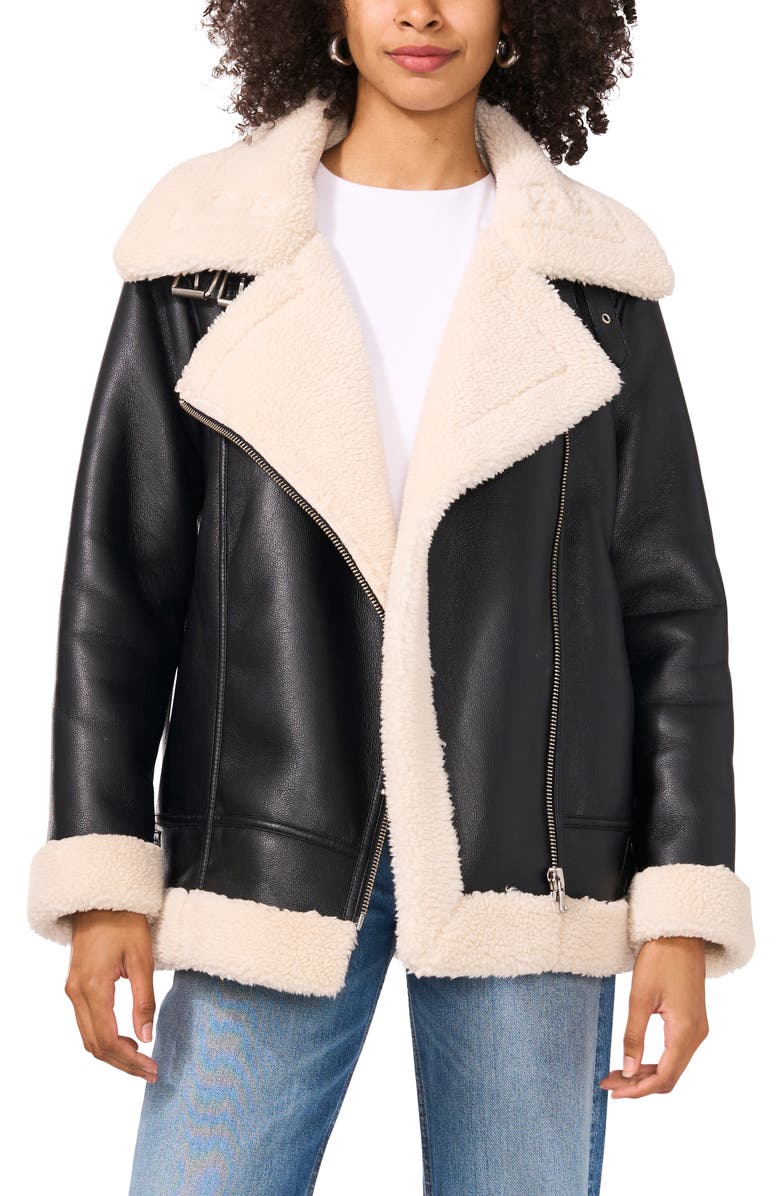 Vince Camuto Faux Leather & Faux Shearling Bomber Jacket, Main, color,