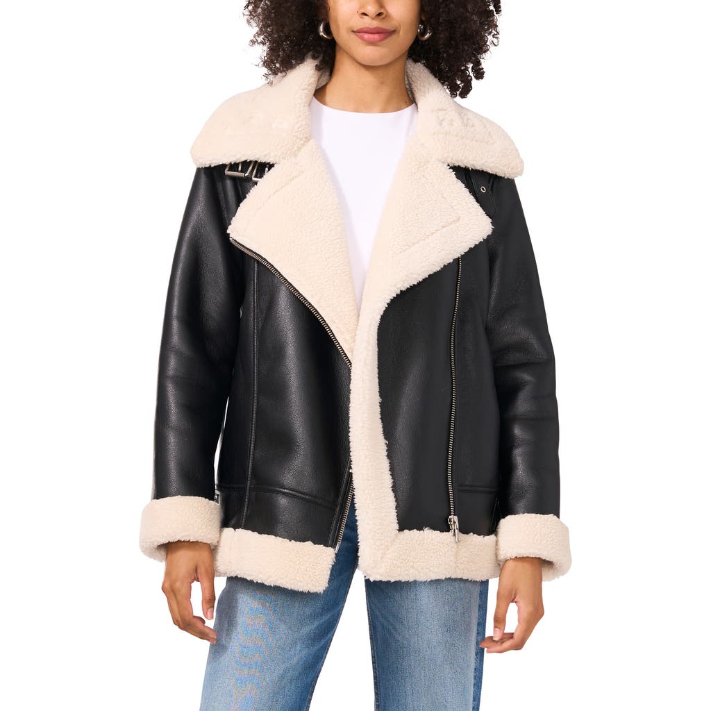 Shop Vince Camuto Faux Leather & Faux Shearling Bomber Jacket In Birch