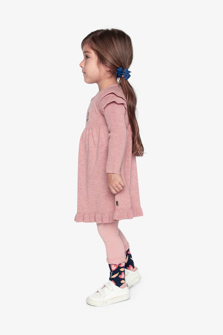 Knitted Ruffled Shoulder Floral Detail Dress, Alternate, color, Pink