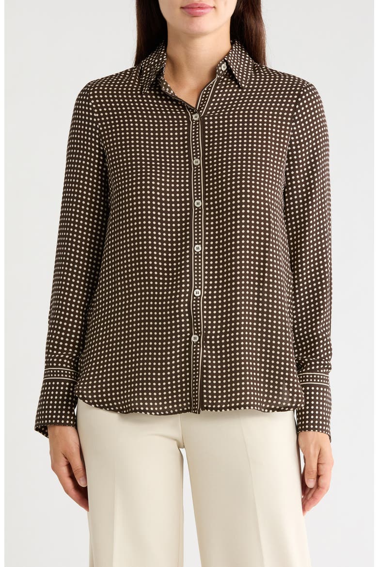 Printed Long Sleeve Button-Up Shirt, Main, color, CHOCOLATE/ IVORY GAME DOT