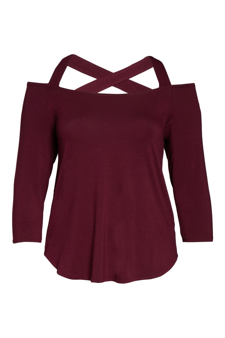Cross Strap Top, Alternate, color, DARK BURGUNDY