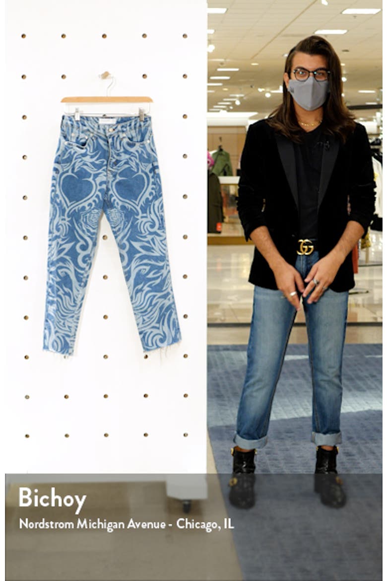 Laser Print Raw Hem High Waist Crop Straight Leg Jeans video