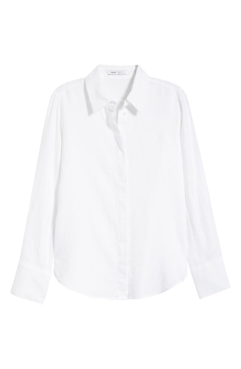 MANGO Samara Linen Button-Up Shirt, Main, color, White