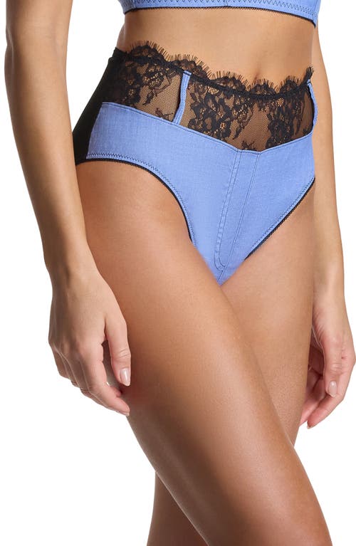 Hanky Panky Katrina Lace Trim High Waist Briefs In Blue