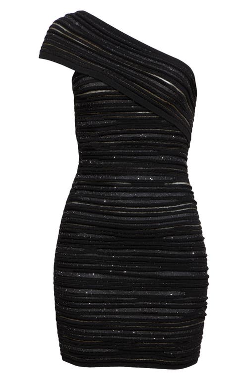 Balmain Shiny Rolled Knit Asymmetrical Dress In Black/silver