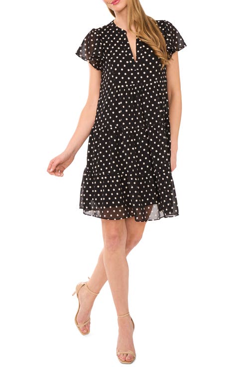 Embroidered Floral Flutter Sleeve Tiered Minidress