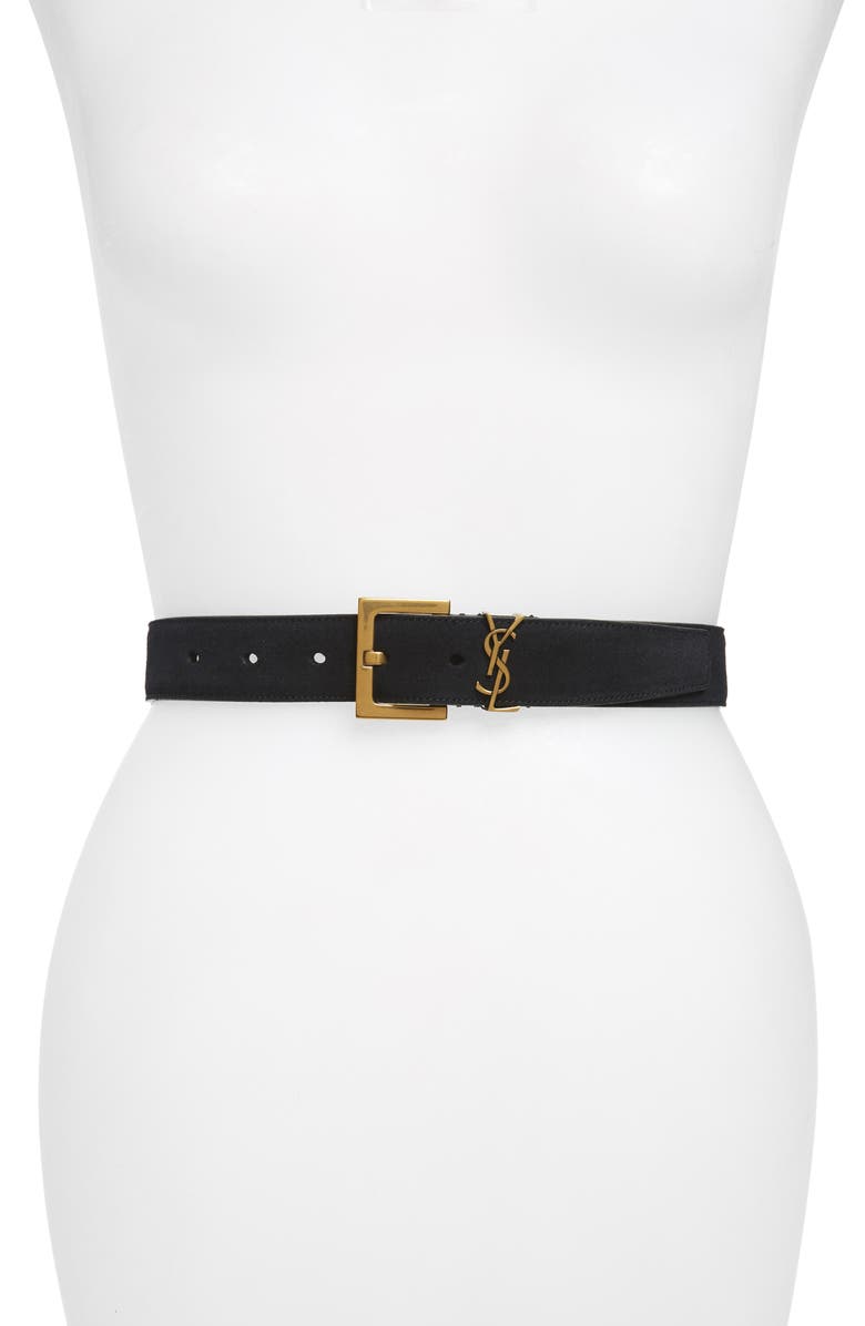 Saint Laurent YSL Logo Suede Belt, Main, color, 