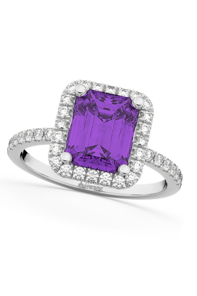 Lab Amethyst & Diamond Engagement Ring 14k, Main, color, 3.32ct/White Gold