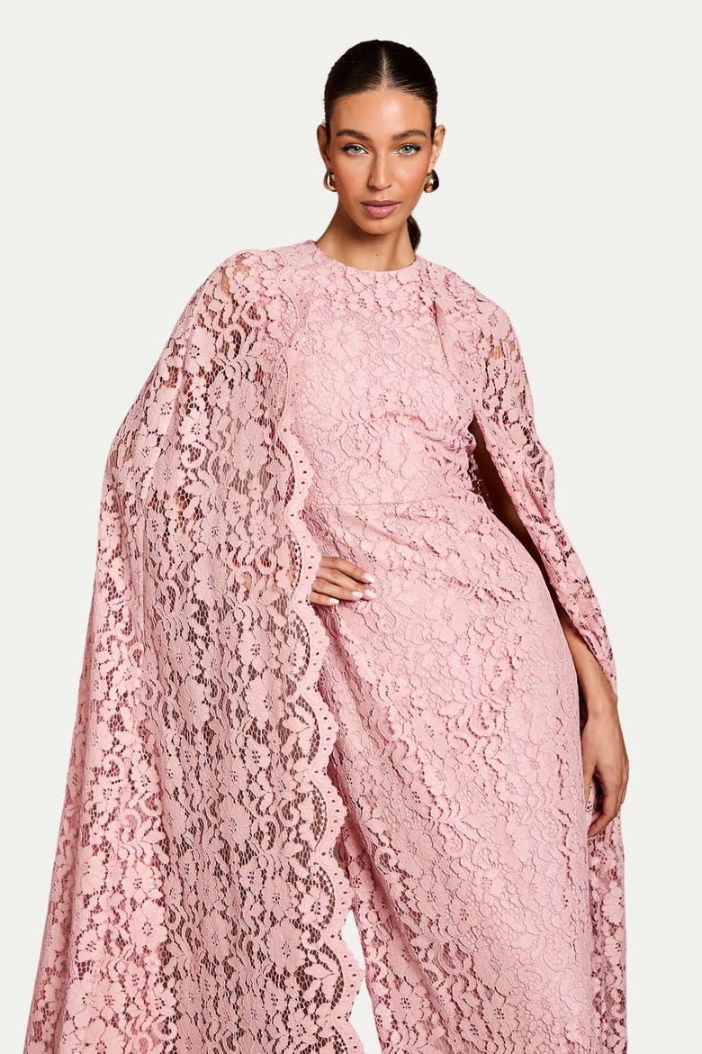 Lace Cape Gown, Alternate, color, Blush