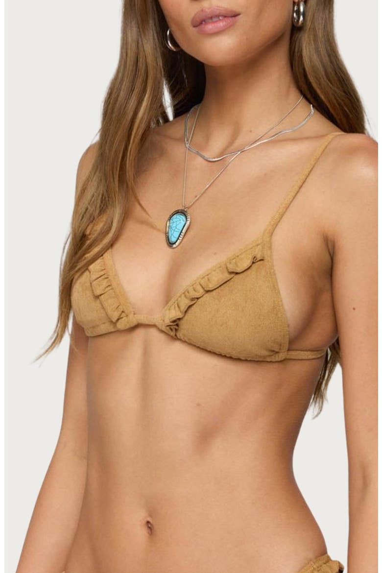 Gilda Faux Suede Triangle Bikini Top, Alternate, color, BROWN