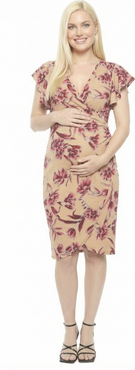24seven Comfort Apparel Maternity Floral Faux Wrap Knee Length Dress