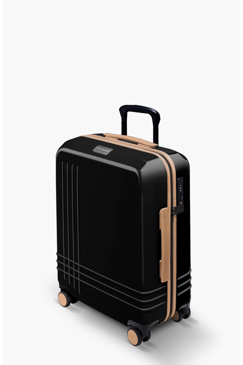 Large Carry-On Luggage, Alternate, color, Black Gloss / Tan Trim