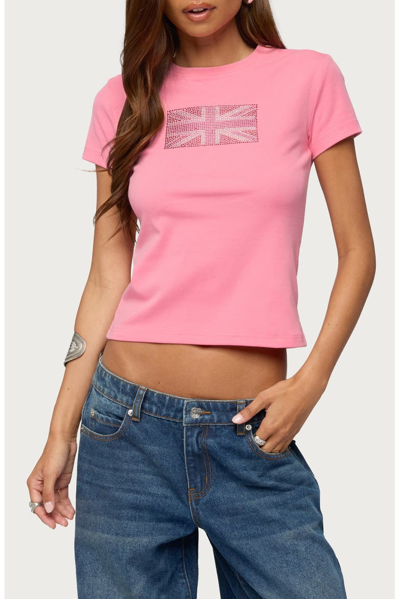 UK Rhinestone T-Shirt, Main, color, PINK