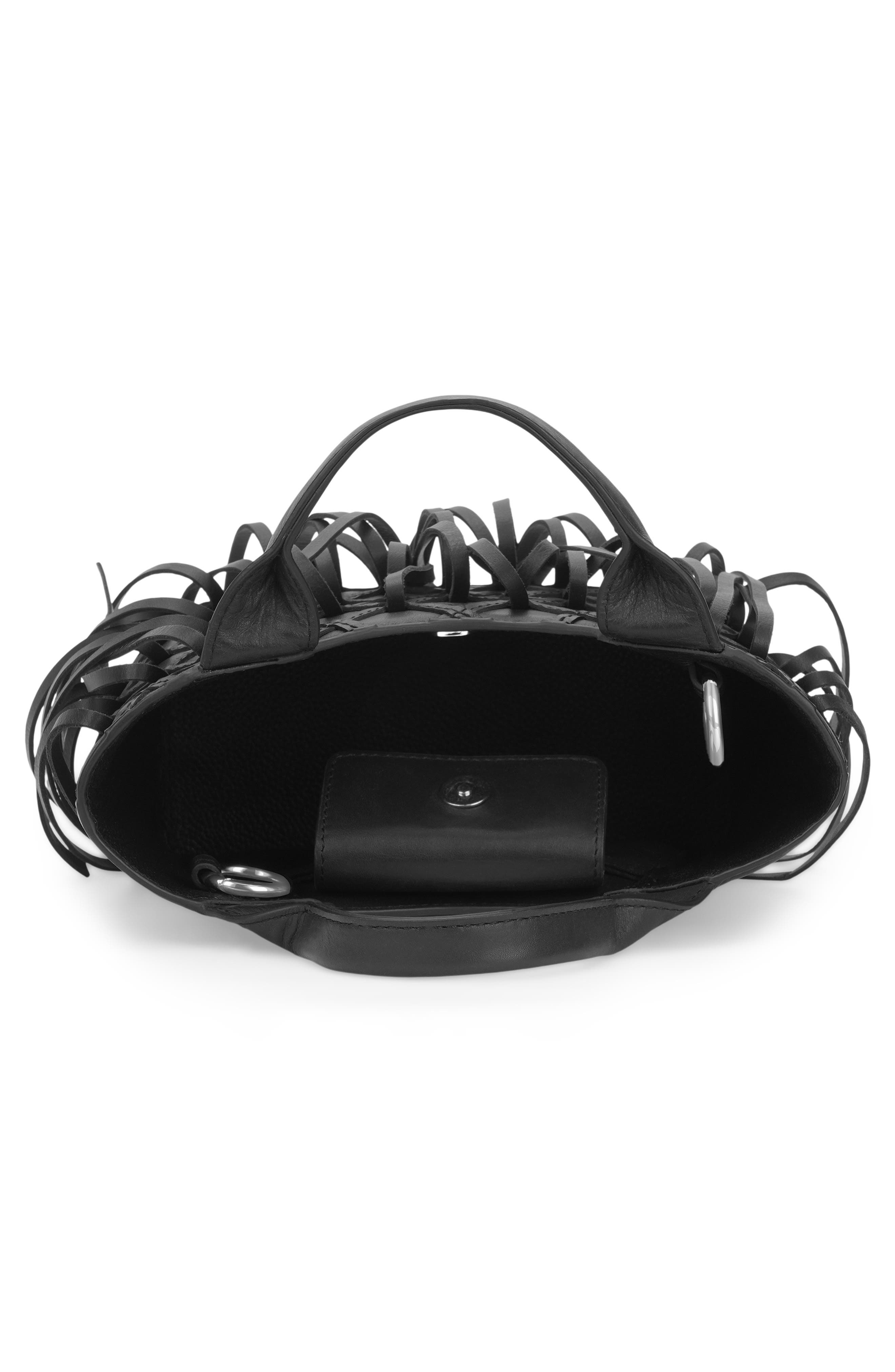 Katrina Mini Fringe Leather Tote, Alternate, color, BLACK