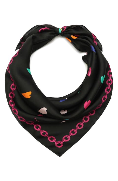 Rainbow Hearts Large Square Silk Scarf