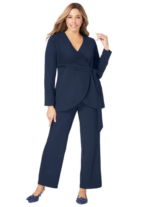 2-Piece Faux Wrap Pantsuit (Plus)