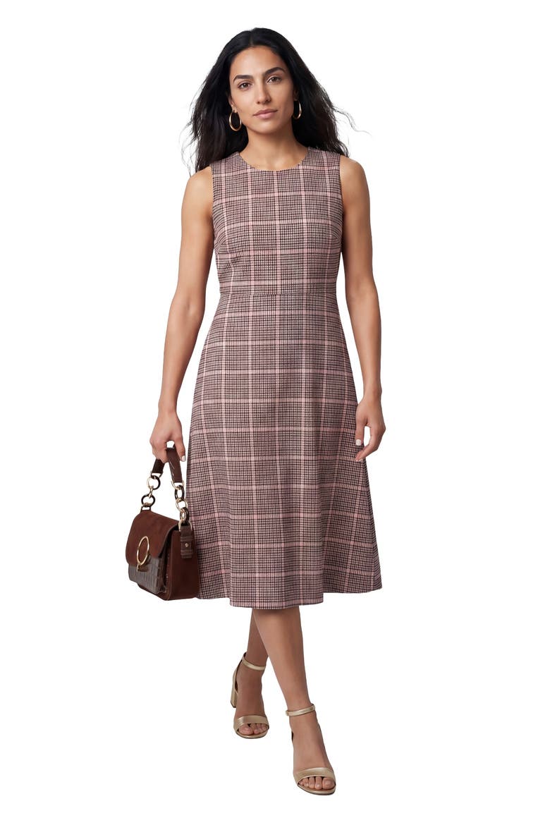 Bi Stretch Fit And Flare Dress, Main, color, ROSE CHECK HOUNDSTOOTH