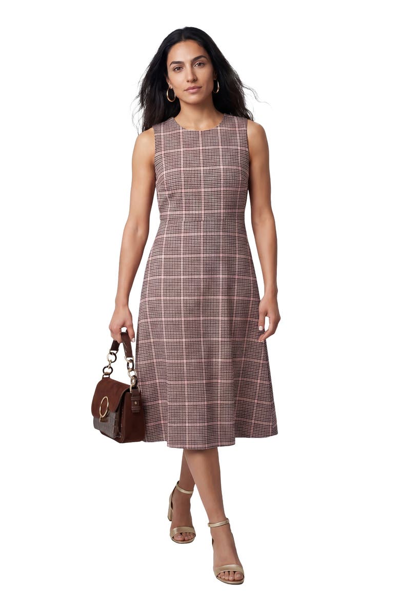 Jessica London Bi-Stretch Fit And Flare Dress, Main, color, Rose Check Houndstooth