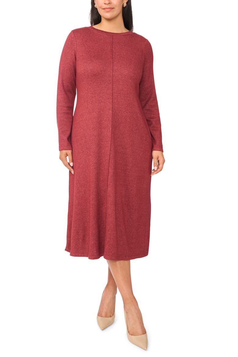 Long Sleeve Midi Dress, Main, color, BURGUNDY