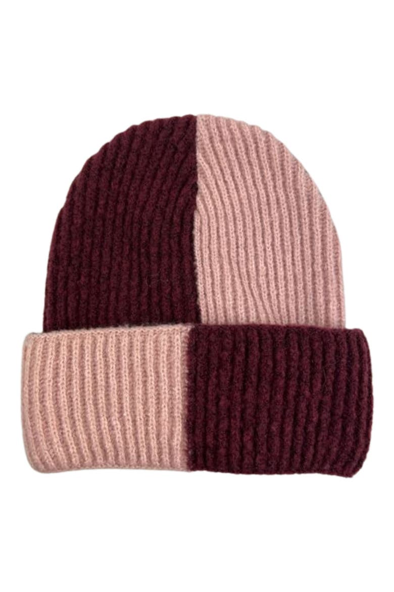 Checkered Knit Beanie, Main, color, BERRY