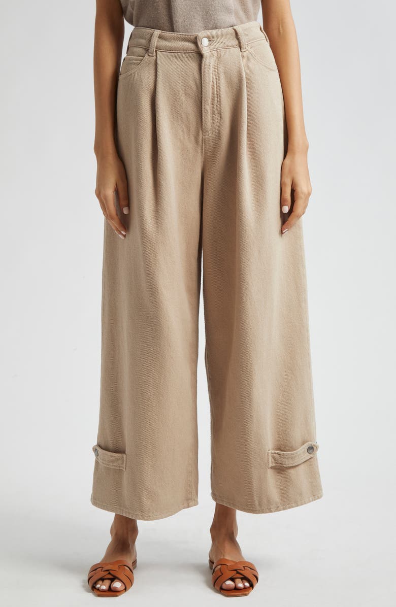 Emporio Armani High Crop Wide Leg Cotton Twill Pants, Main, color,