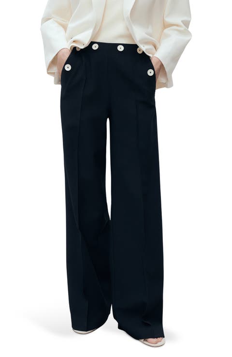 Contrast Button Straight Leg Pants