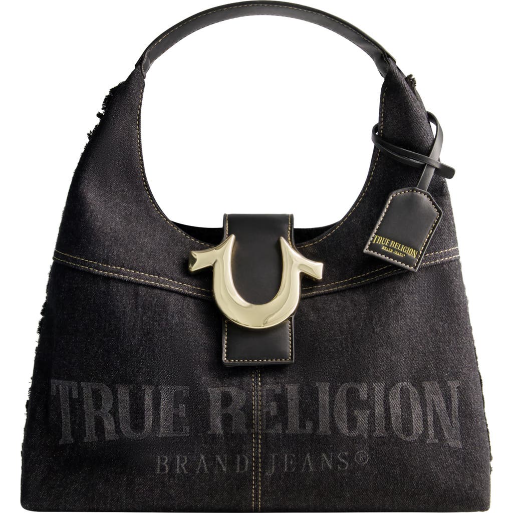 True Religion Frayed Denim Hobo In Black