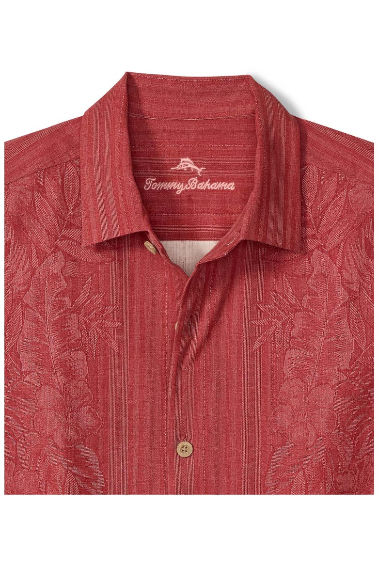 Maui Border Short Sleeve Silk Button-Up Shirt, Alternate, color, DEEP HAVANA