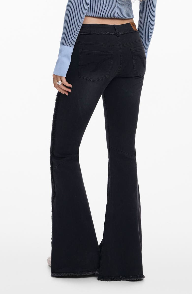 Desigual Frayed Low Rise Flare Jeans, Alternate, color, Black