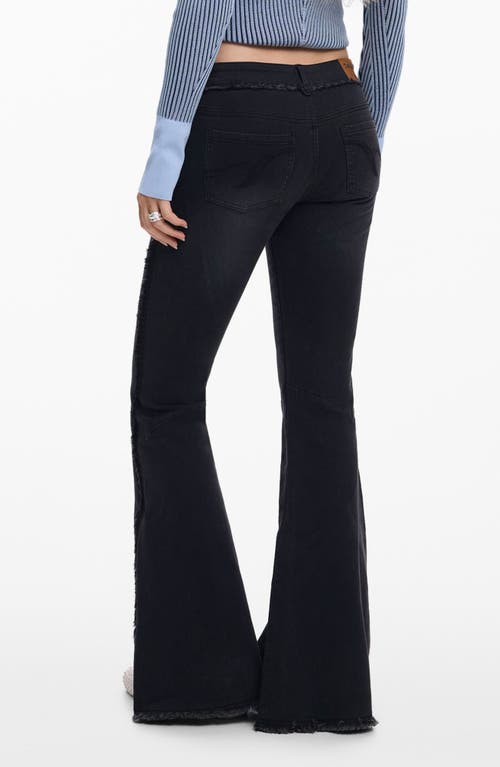 Desigual Frayed Low Rise Flare Jeans In Black