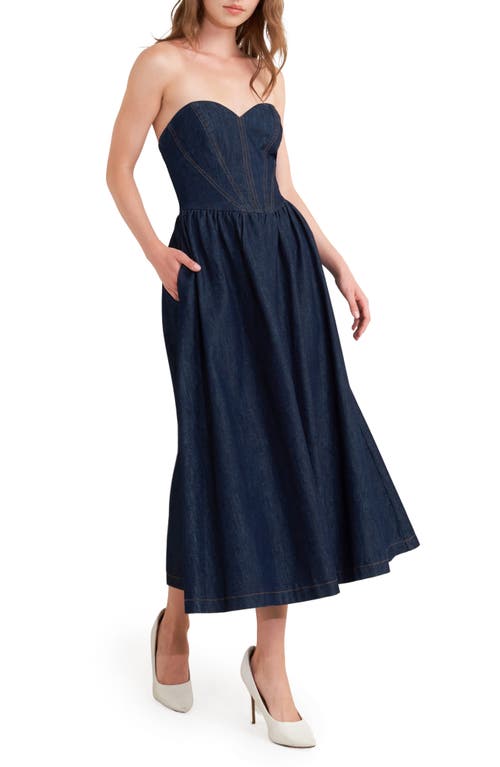 Freemarket Strapless Denim Midi Dress In Blue