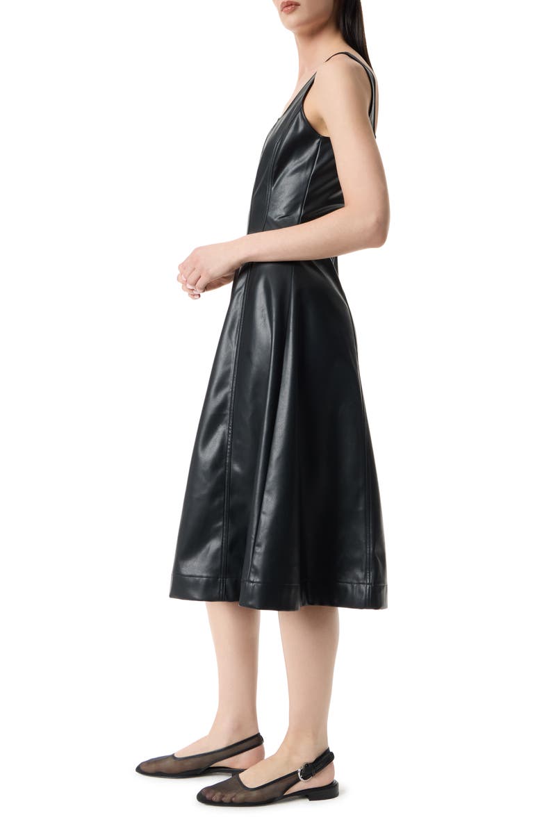 Robert Rodriguez Nova Square Neck Faux Leather Midi Dress, Alternate, color, Black Beauty