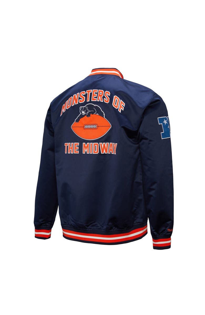 Mitchell & Ness Men's Mitchell & Ness Navy Chicago Bears Double Down Satin Full-Snap Jacket, Alternate, color,