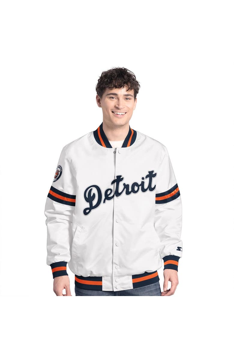 STARTER Men's Starter  White Detroit Tigers Cooperstown Scout Full-Snap Varsity Jacket, Alternate, color, White
